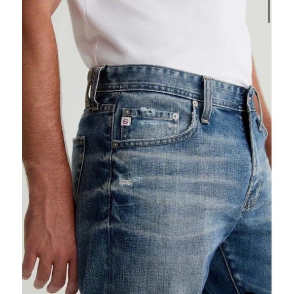 AG-ED Tellis Modern Slim Lead Denim Jeans 32R Whiskering Distressed Comfortable - Picture 3 of 14